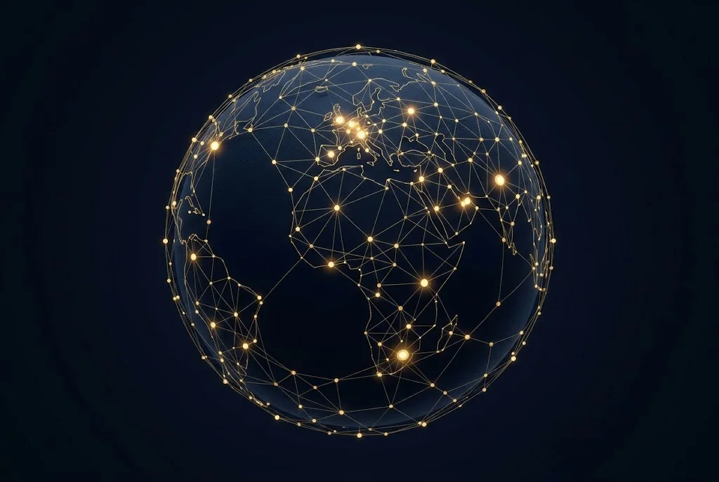 A globe covered by a network of identities
